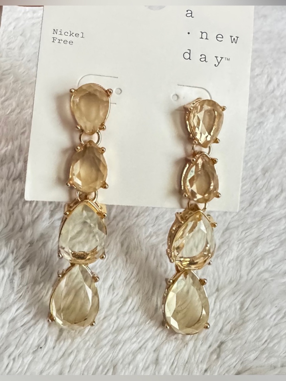 a new day Gold Teardrop Triple-Crystal Drop Earrings - Pale Yellow